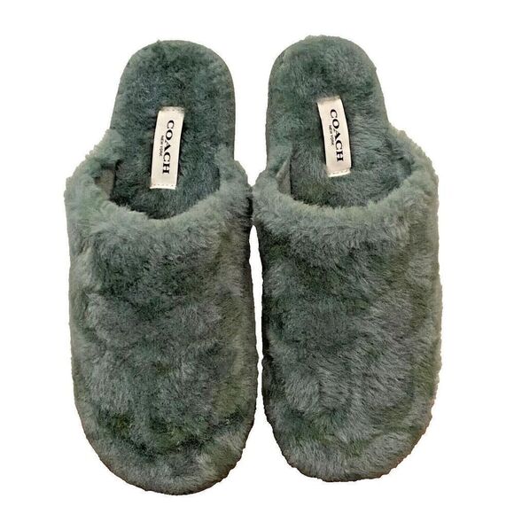 COACH Womens Sz 6B Zennie Slippers Shearling CM676 Pistachio Green Slides - Picture 1 of 8